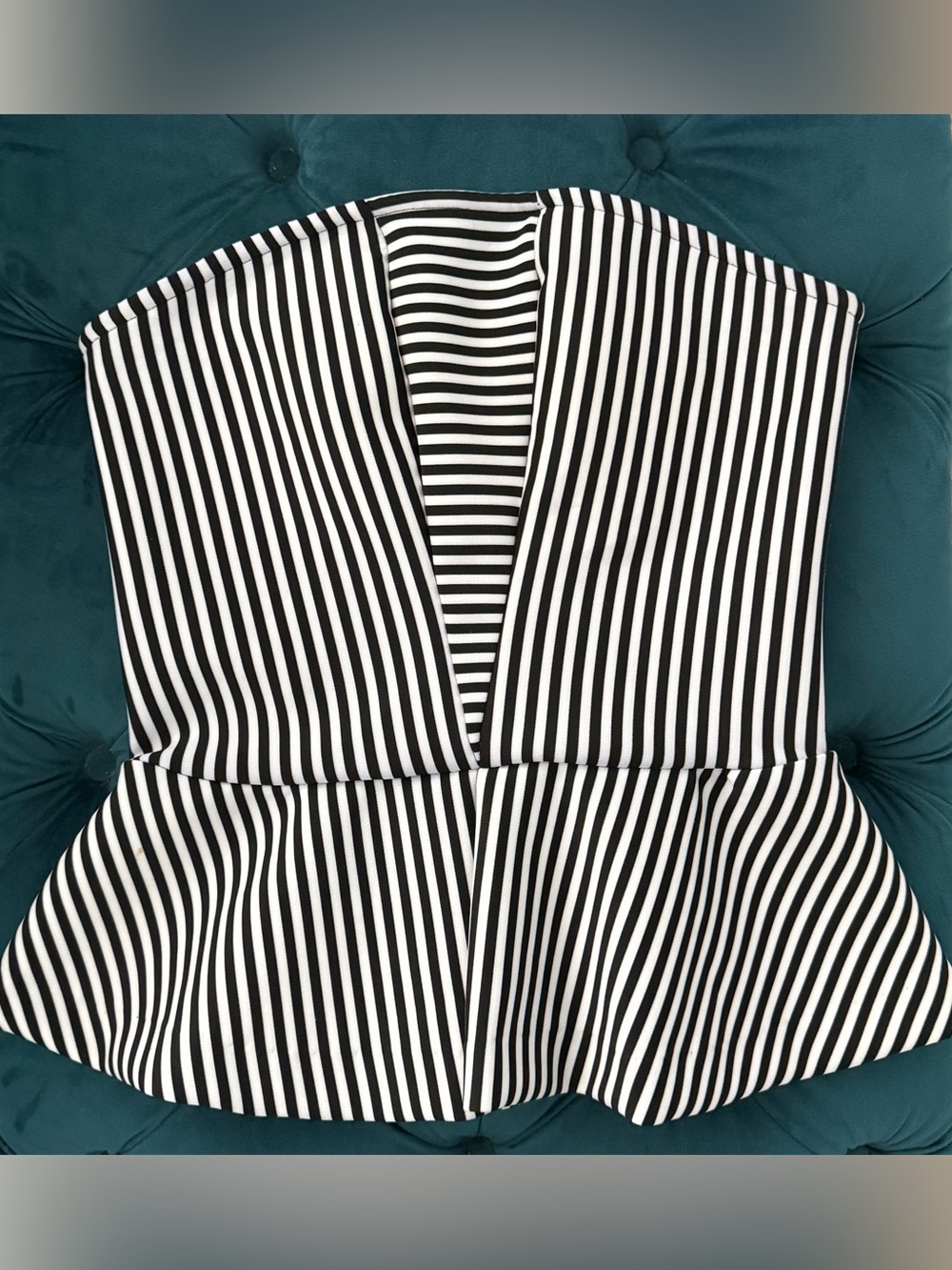 Guess Black and White Striped Strapless Peplum Top